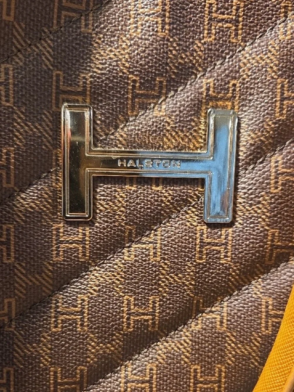 H by Halston Brown & Tan Monogram Satchel with Detachable Strap